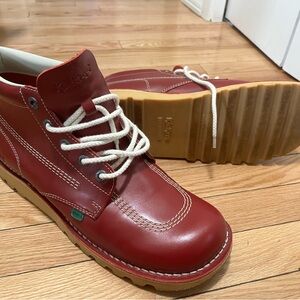 Kickers Red Leather Lace-Up Boots